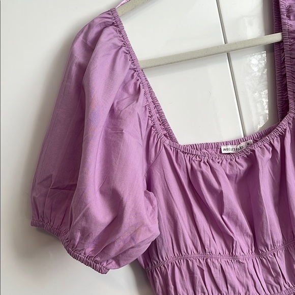 Avec Les Filles Lilac Puff Sleeve Cotton Tiered Dress, Size M - Picture 3 of 12